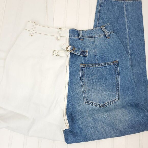 Free People x Sandrine Rose Wide Leg Color Block Retro Jeans in Milky Way - Picture 9 of 14